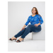 Larger size dark blue blouse with printed design