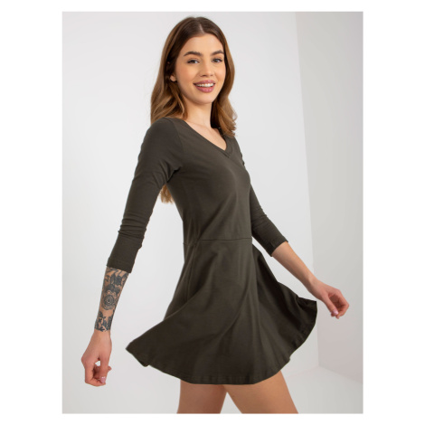 Khaki flared basic mini dress with pockets