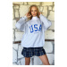 Trend Alaçatı Stili Women's Grey-Navy Blue Crew Neck Printed Oversize Sweatshirt