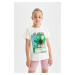 DEFACTO Girl's Crew Neck Printed Short Sleeve T-Shirt