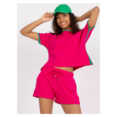 Pink and green cotton basic set with shorts RUE PARIS