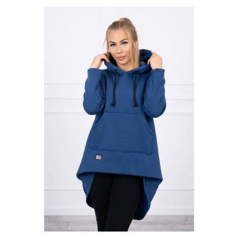 Padded sweatshirt with a long back and a hood in navy blue