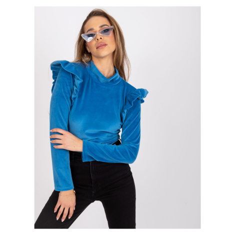 Dark blue velour blouse with ruffles by Eugenie