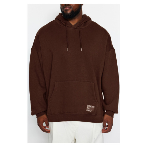 Trendyol Brown Plus Size Hooded Labeled Fleece/Warm Sweatshirt