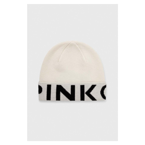 Vlnená čiapka Pinko béžová farba, z tenkej pleteniny, vlnená, 101507.A101