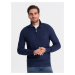 Ombre Men's knitted sweater with spread collar - dark blue