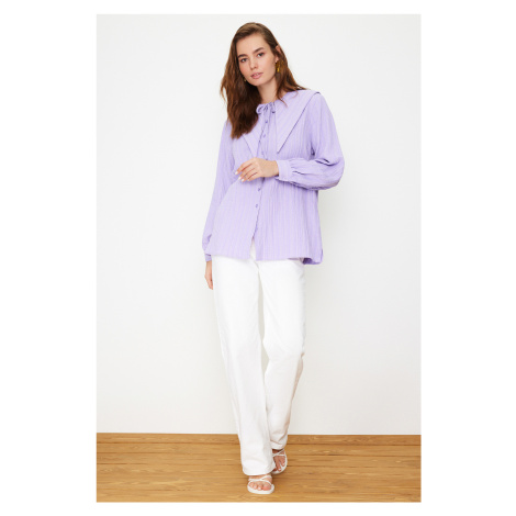 Trendyol Lilac Big Collar Crinkle Woven Shirt