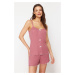 Trendyol Corded Knitted Pajama Set with Dusty Rose Ribbon/Bow Detail and Rope Strap