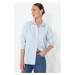 Trendyol Light Blue Regular Fit Woven Shirt with Stone Detail on the Front