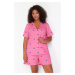 Trendyol Curve Pink Heart Patterned Knitted Pajama Set