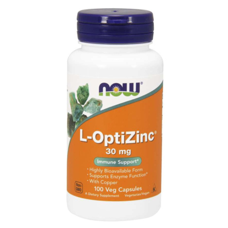 NOW® Foods NOW L-OptiZinc Zinok + Meď, 30 mg, 100 rastlinných kapsúl