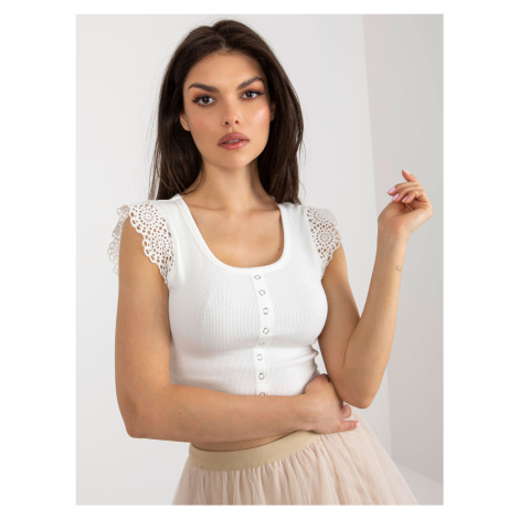Ecru short blouse with striped lace