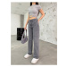 BİKELİFE Women's Gray High Waist Lycra Flexible Wide Leg Jeans