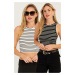 Cool & Sexy Women's Black-White Double Striped Crop Blouse CG346