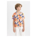 DEFACTO Boy Oversize Wide Pattern Polo Collar Patterned Viscose Short Sleeve Shirt