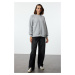 Trendyol Gray Melange Relaxed/Comfortable Fit Basic Raglan Sleeve Crew Neck Knitted Sweatshirt