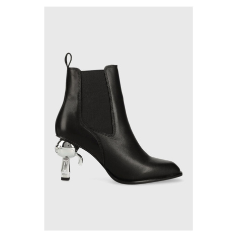 Kožené topánky chelsea Karl Lagerfeld IKON HEEL dámske, čierna farba, na podpätku, KL39060