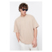 Trendyol Camel Oversize/Wide Cut Crew Neck Short Sleeve Basic Textured T-shirt