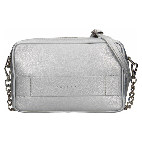Trendy dámska kožená crossbody kabelka Facebag Ninals - stříbrná
