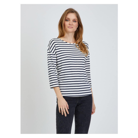 Cream Striped T-Shirt with Three-Quarter Sleeve ORSAY - Women