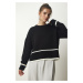 Happiness İstanbul Women's Black Stripe Detailed Knitwear Sweater