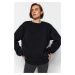 Trendyol Black Oversize/Loose Cut Crew Neck Thick/Polar inside Knitted Sweatshirt