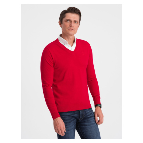 Červený pánsky sveter s košeľovým golierom Ombre Clothing