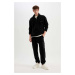 DEFACTO Men's Black Regular Fit Regular Cut Cargo Pocket Fleece Elastic Leg Sweatpants