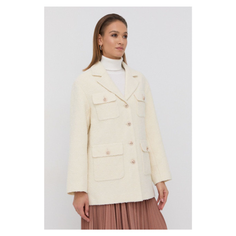 Kabát s prímesou vlny Miss Sixty krémová farba, prechodný, oversize