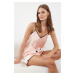 Trendyol Salmon Piping and Tie Detailed Rope Strap Satin Woven Pajama Set