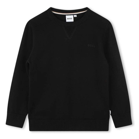 Detský bavlnený sveter BOSS čierna farba, tenký Hugo Boss
