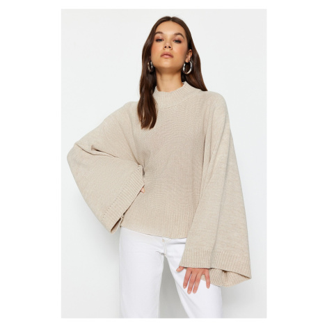 Trendyol Stone Wide Pattern Bat Sleeve Knitwear Sweater