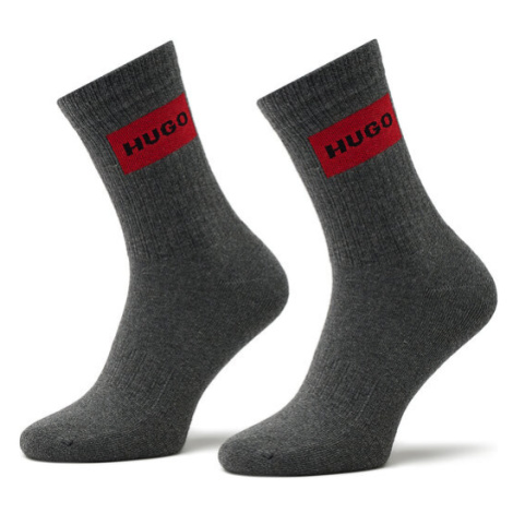 Hugo Súprava 2 párov vysokých ponožiek unisex 2P Qs Rib Lab Col Cc 50468435 Sivá Hugo Boss