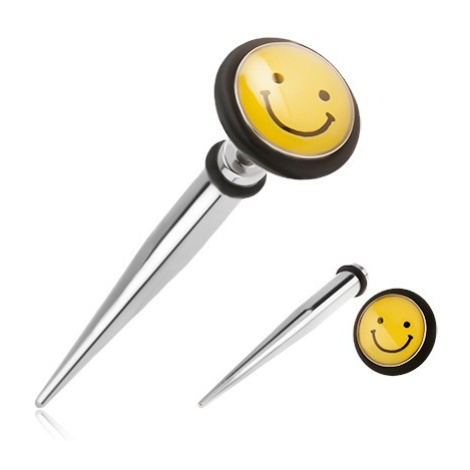 Oceľový fake expander do ucha, žltý smajlík