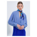 Bigdart Women's Blue Double Breasted Collar Flowing Satin Blouse 0492