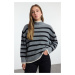 Trendyol Anthracite Wide Pattern Striped Knitwear Sweater