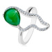 Strieborný 925 prsteň - veľká zelená slza zo zirkónu, číra asymetrická kontúra - Veľkosť: 59 mm