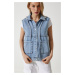 Happiness İstanbul Women's Medium Blue Hooded Wide Pocket Denim Vest