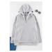 Trendyol Curve Gray Hooded Basic Knitted Sweatshirt