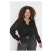 Trendyol Curve Black Long Sleeve Buttoned Chiffon Woven Plus Size Shirt