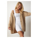 Happiness İstanbul Women's Beige Buttoned Long Knitwear Cardigan