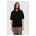 Bavlnené polo tričko AllSaints čierna farba, jednofarebný