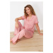 Trendyol Pale Pink 100% Cotton Ruffle Detail Knitted Pajamas Set