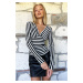 Trend Alaçatı Stili Women's Black and White V-Neck Striped Corset Detailed Blouse