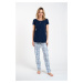 Glamour women's pyjamas, short sleeves, long pants - navy blue/print