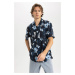 DEFACTO Regular Fit Open Collar Patterned Combed Cotton Short Sleeve Shirt