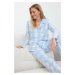 Trendyol Blue-Multicolor Cotton Plaid Pocket Detailed Woven Pajamas Set