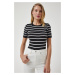 Happiness İstanbul Women's Black Crew Neck Striped Knitwear Blouse