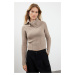 Trendyol Mink Soft Texture Crop Boat Neck Detail Knitwear Sweater