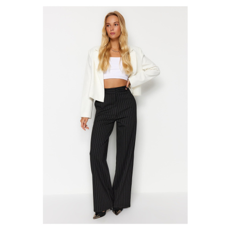 Trendyol Black Striped Straight Fit High Waist Knitted Pants